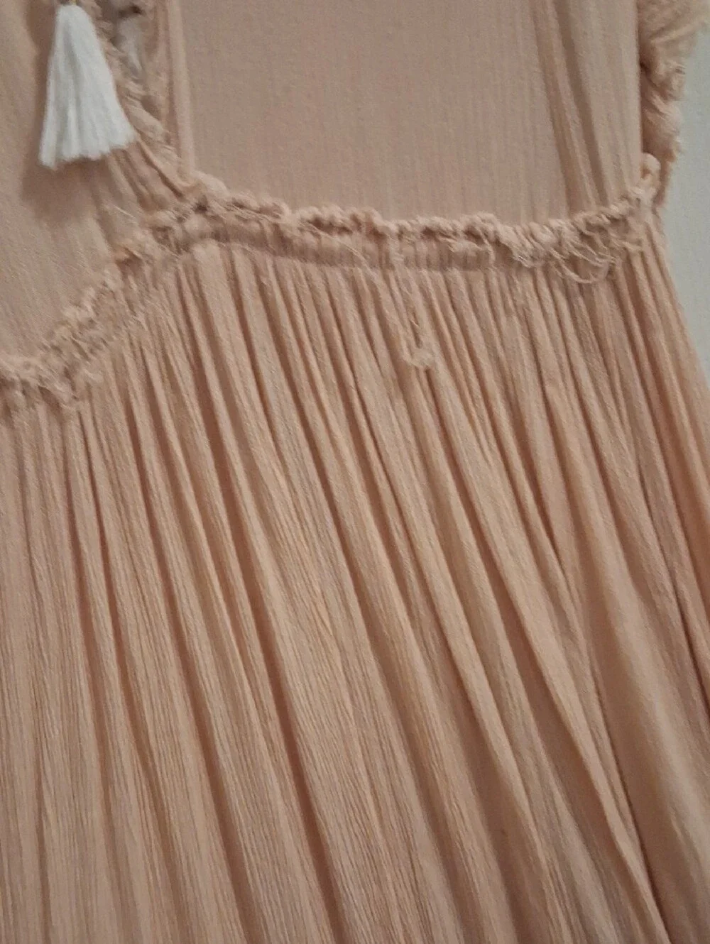 Free People Neutral Beige Embroidered Tassel Maxi Dress